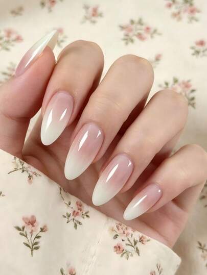 24pcs Almond-Shaped Matte Ombre Glossy Nail Stickers, Comfortable Wear, Minimalist Elegant Style, Suitable For Casual, Date, Outing, Women & Girls, Students