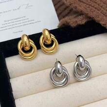 1 par de pendientes de oro retorcidos de moda minimalista y creativos, adecuados para el uso diario de las mujeres - Multicolor - Ver 1