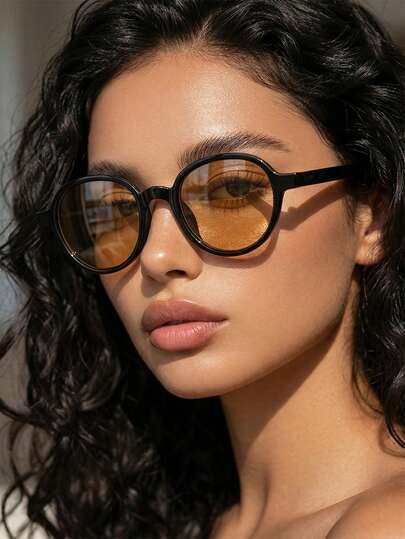 1 par de gafas de mujer con montura redonda, minimalistas y elegantes, adecuadas para uso diario, vacaciones en la playa, fotografía callejera, que estilizan visualmente