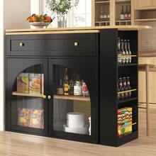 Extendable Bar Table With Storage (138-204*39*104cm), 360° Rotating Dining Bar, Modern Movable Bar Table, High Table Kitchen Island Bistro Table, Sideboard Cabinet With Shelves And Glass, Black - Black - View 6