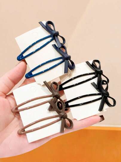 6个/套蝴蝶结发夹，简约优雅侧夹，刘海夹，有蓝色、黑色、棕色等多种颜色可选，适合女性和女孩，可搭配不同服装和发色，颜色随机发货