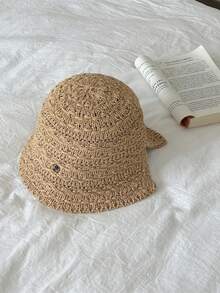 1 pieza Sombrero de sol calado de estilo bohemio para primavera/verano, sombrero de cubo de amplio borde, gorra de punto transpirable. Con función de protección UV, de moda multifuncional, puede hacer que tu rostro se vea talla grande pequeño. - multicolor - Ver 10