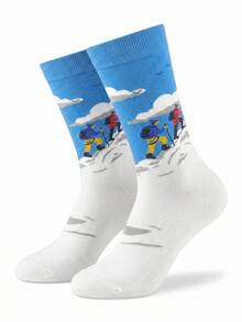 1 par de calcetines medianos con patrón de senderismo creativo, unisex. Calcetines casuales y divertidos para todas las estaciones, adecuados como regalo para entusiastas del senderismo al aire libre, aptos para uso diario, senderismo y viajes. - Multicolor - Ver 8