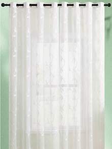 1pc White Embroidered Curtain, Decorative White Embroidered Faux Linen Ring Top Curtain, Suitable For Home Kitchen, Living Room And Bedroom - White - View 50