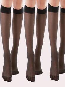 Four Pairs Of Women's Transparent Calf Socks, JK Socks For Women, Thin, Mid-Calf, Summer, Long Tube, Ins , Half-Tube Silk Stockings, Korean Style - Black - View 1