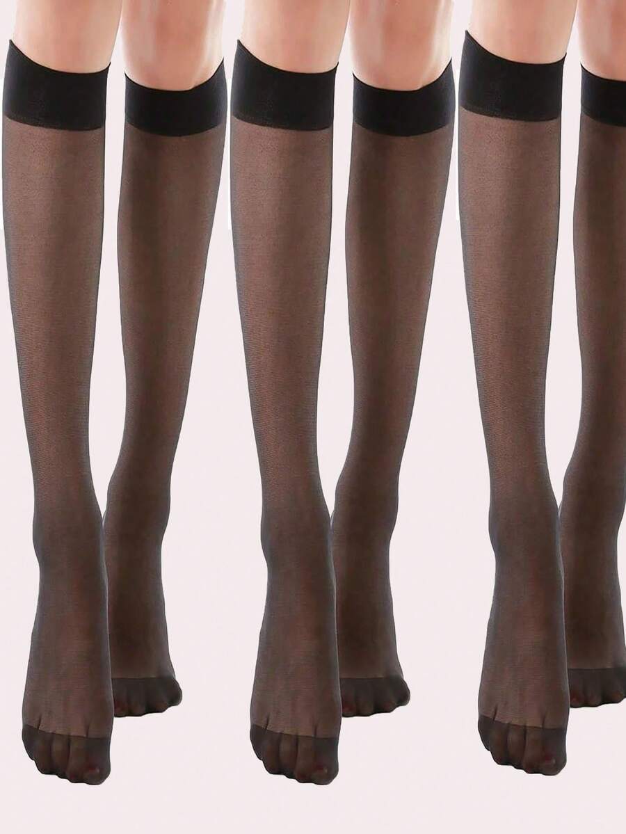 Four Pairs Of Women's Transparent Calf Socks, JK Socks For Women, Thin, Mid-Calf, Summer, Long Tube, Ins , Half-Tube Silk Stockings, Korean Style - Black - View 1