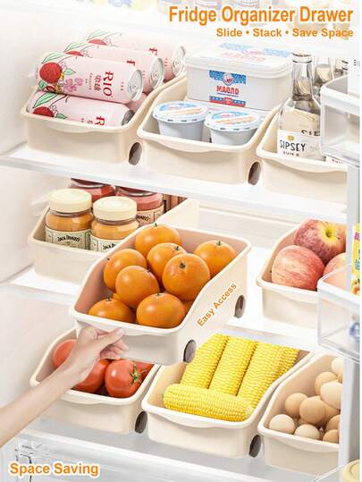 Refrigerator Storage Box With Rollers, Sliding Drawer Design For Easy Access, Suitable For Storing Fruits, Vegetables, Beverages And Snacks, Space-Saving Kitchen Organization Solution, Durable Plastic Drawer For Refrigerator, Freezer And Pantry