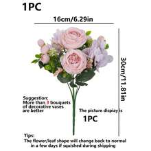 1/3/60件裝 粉色人造繡球花牡丹絲綢玫瑰花束，適用於居家婚禮新娘花束裝飾、情人節、生日禮物、畢業典禮及其他場合 - 粉色 - 查看 3