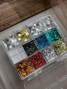 12-Grid Nail Art Sequins Set, Dot & Star Mixed Glitter Nail Decorations, DIY Nail Accessories Nail Charms - Multicolor - View 10