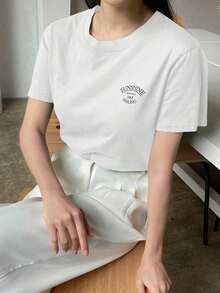 Camiseta De Manga Corta Con Impresión De Letras - Blanco - Ver 5