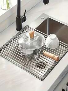 1 cái giá để ráo rau củ quả bằng thép không gỉ sáng tạo, giá đựng miếng bọt biển bồn rửa nhà bếp, giá để ráo nước nhà bếp bằng thép không gỉ có thể gập lại | Giá để ráo nước bồn rửa xoay được | Giá để ráo nước bồn rửa tiết kiệm không gian - màu đen - Xem 8