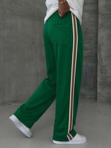 New Summer Men's Knit Pants, Contrast Color Design Casual Pants, Sweatpants, Straight Leg, Daily Casual Commute, Outdoor Sports, Street Fashion - Green - View 4