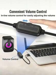 RGB LED 迷你 2.0 有线桌面音箱 | USB 供电，3.5mm AUX 接口，即插即用，音量可调，时尚迷你游戏娱乐音箱，适用于电脑、笔记本电脑、手机、平板电脑、MP3 播放器 - 查看 10