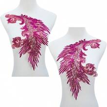 1 Pair Gold & Red Phoenix Sequin Embroidered Fabric Patch, Stage Costume, Wedding Dress DIY Decor Accessory - Cloth Patch - View 7