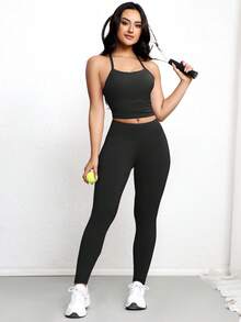 Women's Soft High Waist Workout Leggings With Pockets, Squat Proof Yoga Pants For Fitness, Running, Lifting - Black - View 7