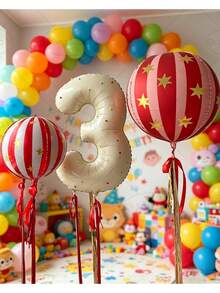 32pcs/Set Circus Star Stripe 4D Balloon Set, Includes 32-Inch Number Balloons, 22-Inch Star Stripe 4D Balloons, Suitable For 0-9 Years Old Birthday Party Decoration, Balloon Theme Decoration, Wedding Decoration, Photography Props, Surprise Gift - A - View 4