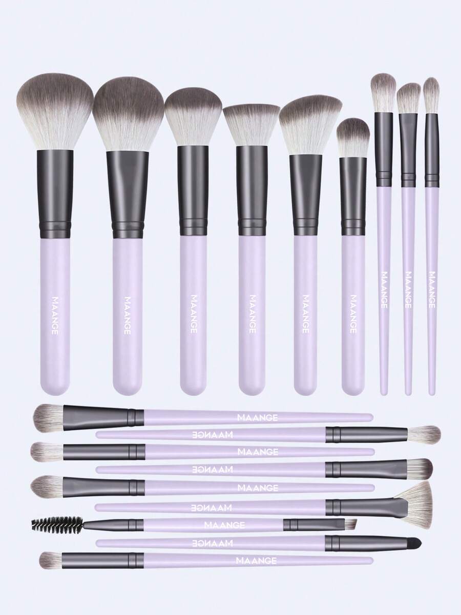 MAANGE 18pcs Professional Makeup Brush Set, Soft Fiber Material, Portable, Including Foundation Brush, Eyeshadow Brush, Blending Brush, Eyebrow Brush, Travel Makeup Brush Kit - Purple - View 1