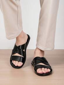 Men's Sandals, Summer Men's New Crossover Soft Bottom Beach Holiday Style Slippers, Comfortable Fashion Personalized Indoor/Outdoor Slippers - All Black - View 7