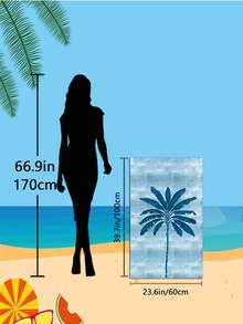 1PC Water Blue Gradient Single Palm Tree Beach Scarf, Available In Different Sizes. Quick-Drying, Soft, Portable, And Fashionable. Made Of Sand-Resistant And Super Absorbent Microfiber Material. Style: Bohemian, Tropical, Vintage, Fun, Yoga, Picnic, UV Protection. Ideal For Beaches, Swimming Pools, And Outdoor Activities; A Must-Have For Travel, Camping, Yoga, Fitness, And Swimming, Suitable For Both Men And Women. - Coconut Trees - View 14