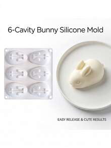 1pc 6-Cavity 3D Rabbit Shaped Silicone Mold, Suitable For Chocolate, Mousse Cake Decoration, DIY Baking, Non-Stick Easy Demold, Can Be Used To Make Rabbit Shaped Candles, Handmade Soaps, Gypsum, Epoxy Resin Crafts, Kitchen Desserts, Muffins, Suitable For Baby Shower, Graduation, Independence Day, Wedding, Summer Decoration - White - View 2