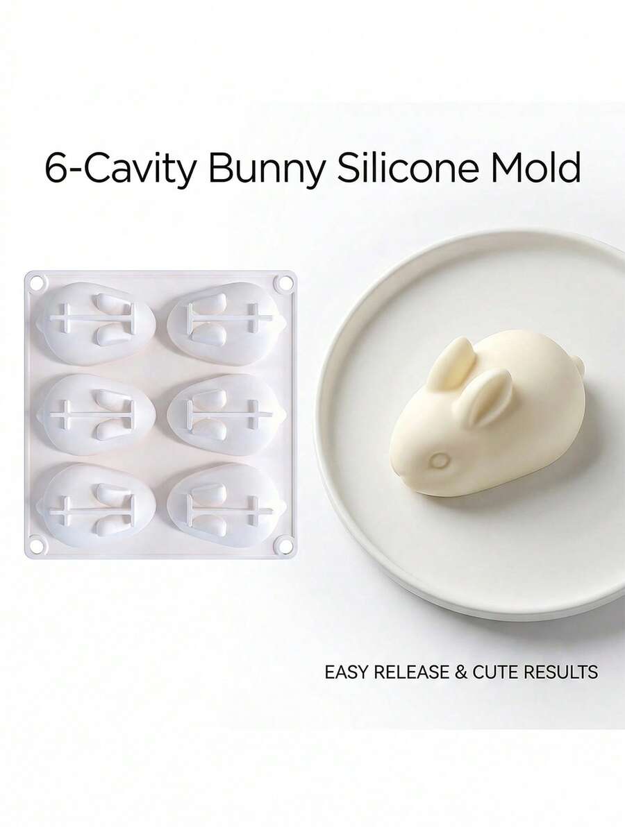 1pc 6-Cavity 3D Rabbit Shaped Silicone Mold, Suitable For Chocolate, Mousse Cake Decoration, DIY Baking, Non-Stick Easy Demold, Can Be Used To Make Rabbit Shaped Candles, Handmade Soaps, Gypsum, Epoxy Resin Crafts, Kitchen Desserts, Muffins, Suitable For Baby Shower, Graduation, Independence Day, Wedding, Summer Decoration