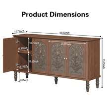 JOEMEY Sideboard Cabinet With 4 Embossed Doors And Adjustable Shelves - Brown - View 2