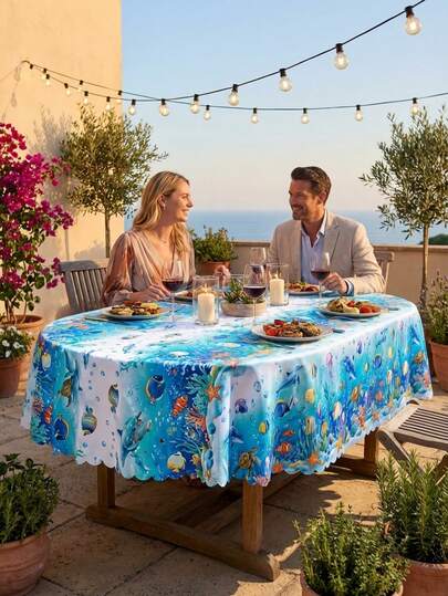 1 chiếc - Khăn trải bàn chủ đề đại dương dưới nước, chất liệu polyester chống thấm nước và chống bám bẩn, in hình cá heo, cá, rùa và sao biển, viền lượn sóng, thích hợp cho tiệc bể bơi mùa hè, ăn uống ngoài trời, tiệc nướng ven biển, nhà nghỉ ven biển và trang trí trong nhà/ngoài trời.