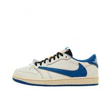 Nike Travis Scott X Fragment Design * Jordan Air Jordan 1 Low OG SP Reverse Swoosh Three-Way Collaboration Lightning Low-Top Basketball Shoes Unisex White And Blue - DM7866-104 - 查看 1