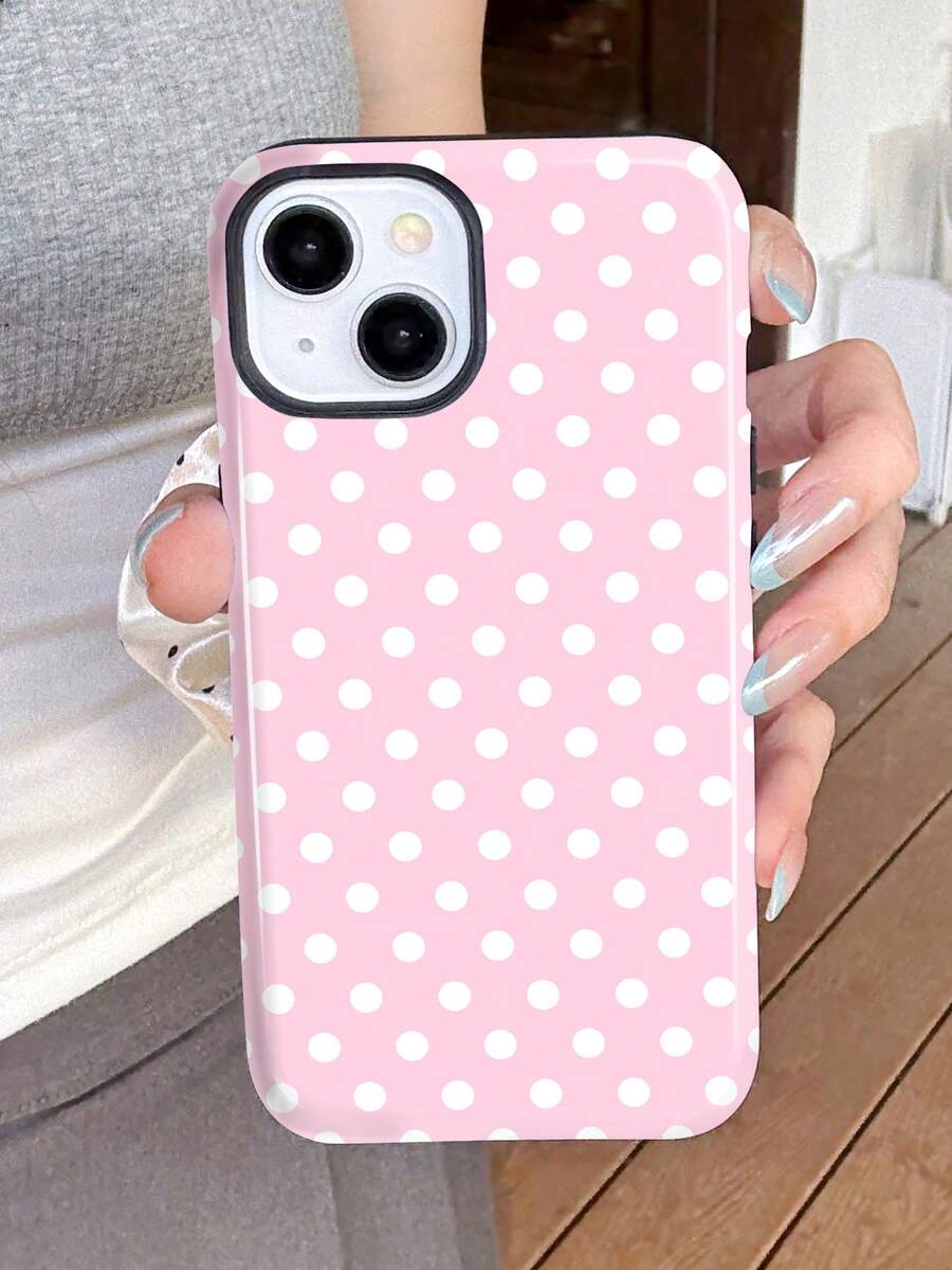 1个粉色底白色波点哑光手机壳，适用于 17、17 Air、16、15、14、13、12、11、Pro Max、Plus，优雅设计，男女皆宜，是圣诞节、情人节、复活节、婚礼季和生日送给女朋友的理想礼物。 - 彩色 - 查看 1