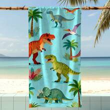 1pc Dinosaur Illustration Beach Towel, Super Soft Fiber Extra Large Beach Blanket, Super Absorbent Bath Towel, Suitable For Travel, Swimming Pool, Diving, Surfing, Yoga, Camping, Available In Multiple Sizes, Beach Accessories For Beach, Pool, Travel, Camping, Yoga - Dinosaur - View 6