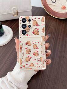 1pc White TPU Cute Capybara Pattern Full-Body Shockproof Phone Case And 1pc White Cute Capybara Pattern Adhesive Card Holder 2-In-1 Phone Case, Compatible With Samsung/Galaxy - Multicolor - View 3