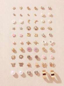 30pcs/Set Minimalist Bow, Flower, Pearl & Metal Cute Sweet Style Earrings Set For Girls - 多色 3 - 查看 7