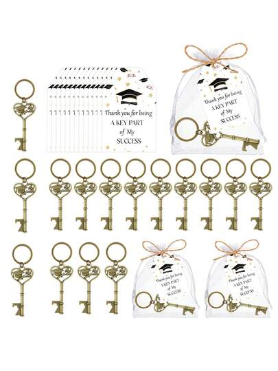 Bộ quà tặng tốt nghiệp 20 món: Dụng cụ mở nắp chai hình chìa khóa rỗng - Một bộ quà tặng kết hợp dụng cụ mở nắp chai hình chìa khóa rỗng được thiết kế tỉ mỉ và một tấm thiệp phù hợp. Lý tưởng cho mùa tốt nghiệp, những dụng cụ mở nắp chai hình chìa khóa đa chức năng này có thể dùng làm quà lưu niệm đáng yêu, vật trang trí ba lô hoặc phụ kiện tô điểm. Thích hợp để làm quà tặng trong lễ tốt nghiệp, tiệc sinh nhật, sự kiện theo chủ đề, hoạt động theo phong cách cổ điển, mùa tựu trường và nhiều dịp khác.