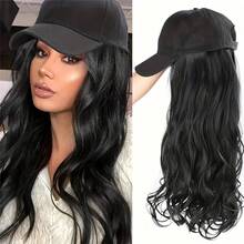 New Fashion Synthetic Wig Long Curly Hair Hat Wig Integrated High Temperature Silk Mechanism Wig Cap - A17-411-深棕色 - 查看 5