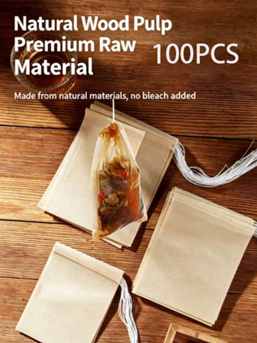 100 piezas Bolsas de té desechables de pulpa de madera | Bolsas infusoras de té con cordón | Resistentes al calor | Bolsitas de té individuales de 2.36 X 3.15 pulgadas