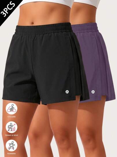 2条装女士速干弹力运动短裤，带口袋，适合瑜伽、健身、跑步、骑行、网球、高尔夫等运动