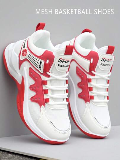 Men's Athletic Sports Shoes, High-Top Basketball Shoes, New Arrival, Anti-Slip Wear-Resistant Breathable, For Teenagers And Students, White Sneakers