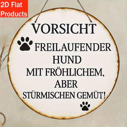 1pc 2D Flat German Pet Warning Sign With Symbol - Vintage German Dog/Sign - Artificial Wall Hanging Plaque, Suitable For Home, Door - Multi-Pet Warning Decor, 2D Flat, Holes Reserved As Size Shown