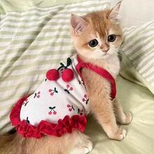 Cute Cherry Print Dog Cat Tank Top Summer Breathable Pet Vest,Pet Sleeveless Clothes With Ruffle Trim - Red - View 13