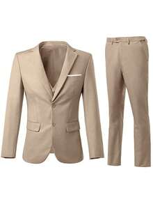 Conjunto de traje para hombre de 2 piezas, incluye chaqueta y pantalones, color champán con bolsillos, adecuado para fiestas, negocios, salidas y uso casual - Champán - Ver 2