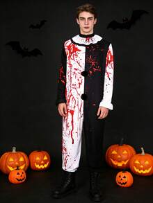 Halloween Horror Bloody Black & White Jumpsuit Costume For Men, Role Play Outfit - Black and White - View 1