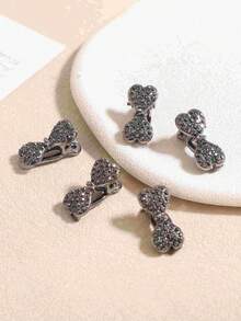 10pcs Girls' Minimalist Fresh Floral Crystal Hair Clips - Dark Grey - View 5