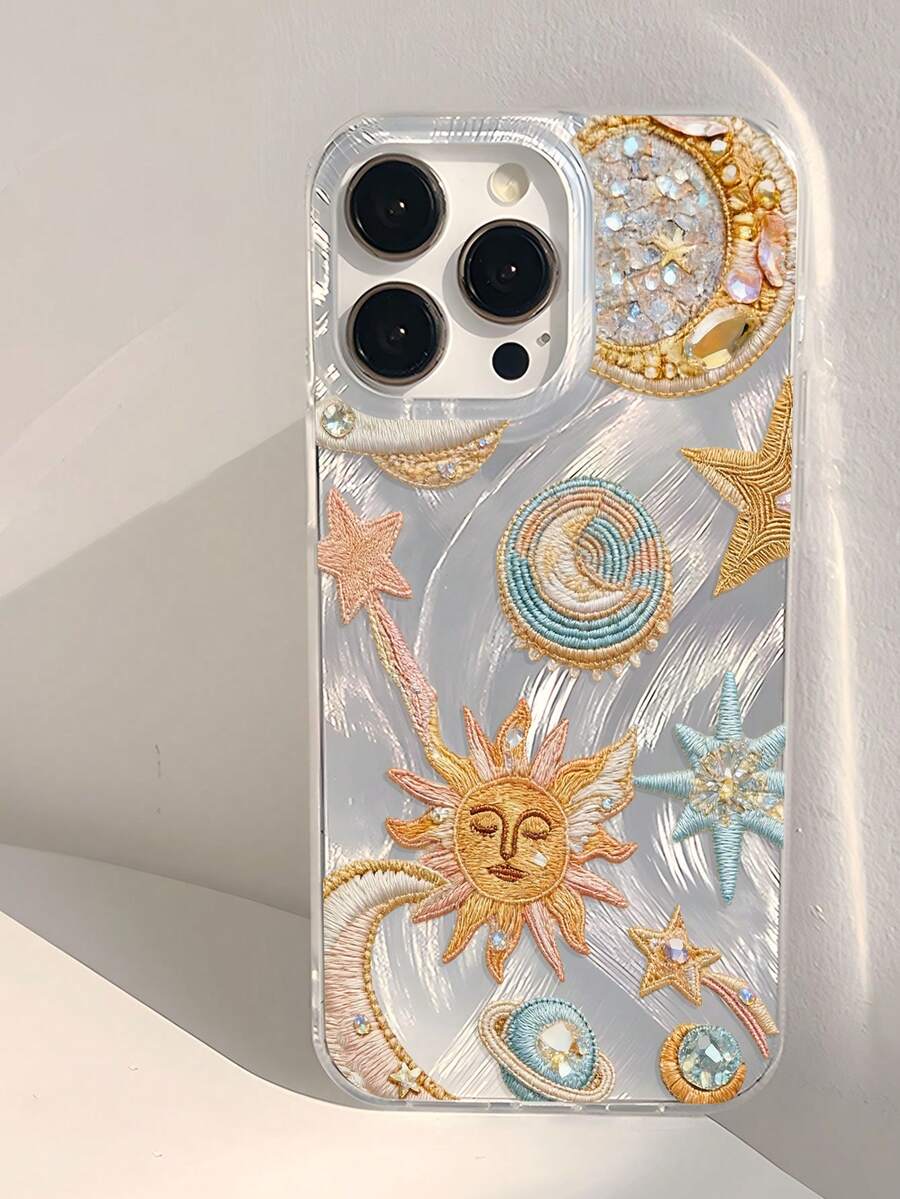 1个复古星空主题星月宇宙图案手机壳,银色透明加厚保护套,适用于三星A05、A05S、A13、A14、A15、A53、A54、A55、A56、S22、S23、S24、S25、11、12、13、14、15、16、17 Pro Max - 彩色 - 查看 1