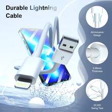 3条/套 6.6英尺/200厘米 快速充电数据线，USB转Lightning数据线，兼容苹果14 Pro Max/14 Pro/14 Plus/14/13/12/11/XS/XR/8/7/6等机型，高速数据传输和充电 - 白色 - 查看 2