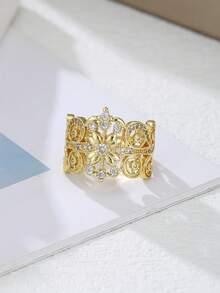 这款镶嵌闪亮合成立方氧化锆的订婚戒指兼结婚戒指，象征着美丽与优雅，是周年纪念日、生日、情人节的完美礼物。 - 戒指 - 查看 8