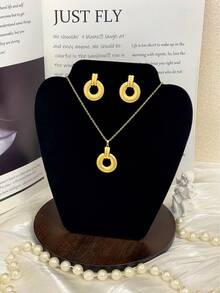 Elegant Gold Pendant Necklace And Earring Set, Graceful Jewelry Gift For Daily Wear, Refined Necklace, Fashionable Jewelry Accessories, Women's Holiday Decor, Party Outfit Embellishment - Multicolor - View 7
