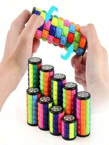1pc 3D Magic Tower Puzzle Toy - Colorful Corn Cylinder Rotating Cube For Stress Relief & Brain Training,5x5 Multi-Layer Twist Puzzle, Creative Fidget Toy For Adults Teens, Perfect For Office Breaks, Study Sessions, Travel, Parties, Classroom Activities, Meditation Aid, Waiting Time & Cross-Border Intellectual Challenge & Focus Enhancement Tool - 5層圓柱體 - 查看 6