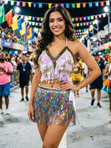Carnival 2 Pieces Outfit Set - Sequin Fringe Coin Embellished Bra Top & Hip Wrap For Festival, Rave & Parade Wear (Available In Multiple Colors) - Multicolor - View 27