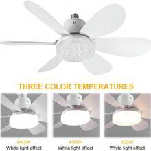 Ventilador de techo para con control remoto Pequeño ventilador de bombilla LED, bombillas de ventilador creativas para reemplazo, luz ambiental para el hogar, dormitorio,súper silencioso, viento fuerte, cabeza de luz e27, con función de memoria - Blanco - Ver 2