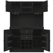 Kitchen Cabinet With Adjustable Shelves And Wine Rack, Tall Kitchen Sideboard With 4 Doors And 2 Drawers, Sideboard For Kitchen And Living Room, Buffet Cabinet, Black - Black - View 9